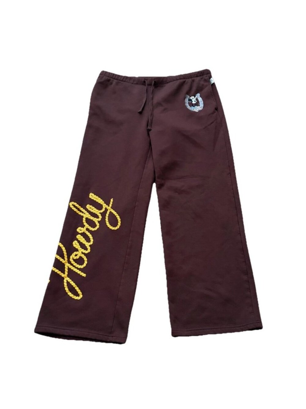 Mickey Mouse Sweatpants Women’s Large Howdy Brown Wide Leg Disney Western